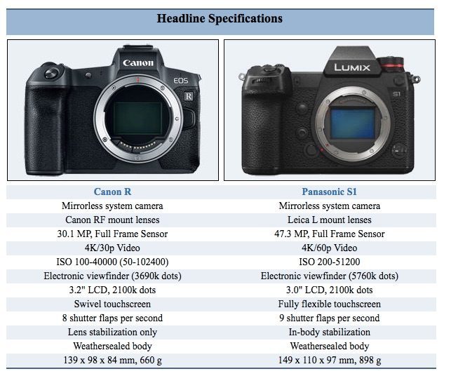 Moedig Varen Tijdreeksen Panasonic Lumix DC-S1 vs Canon EOS R Specification And Size Comparison